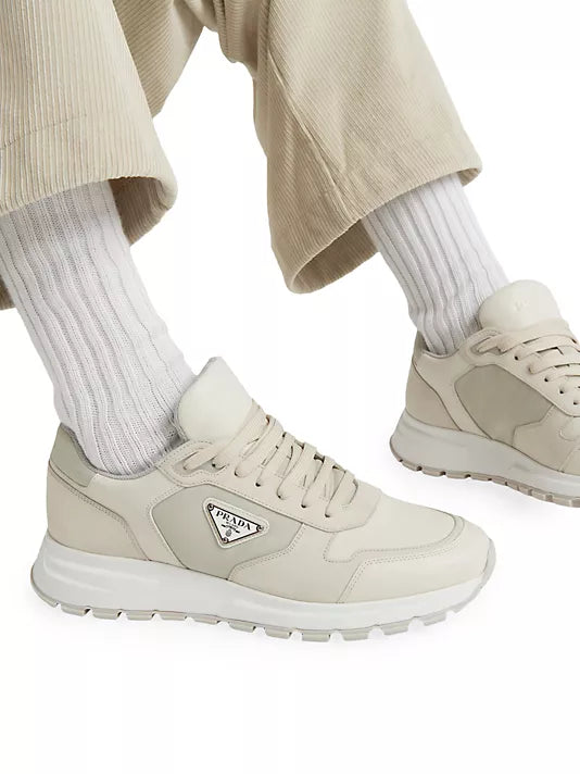 Prada  Nubuck and Re-Nylon High-Top Sneakers