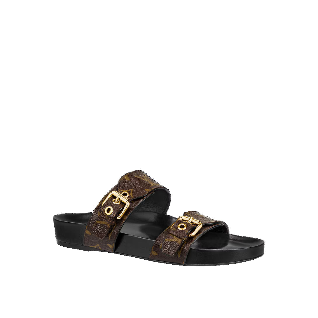LOUIS VUITTON Women Bom Dia Flat Mules 'Brown Logo Monogram'