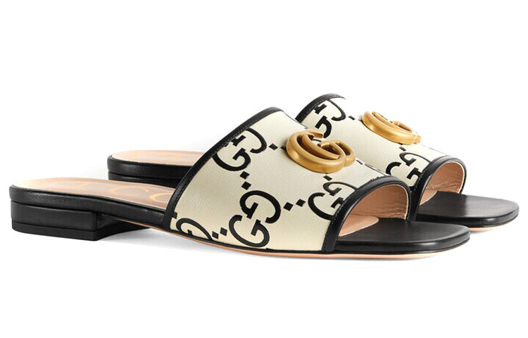 (WMNS) Gucci GG Slide Sandal Leather 'Black White' 677584-UM920-1193 #