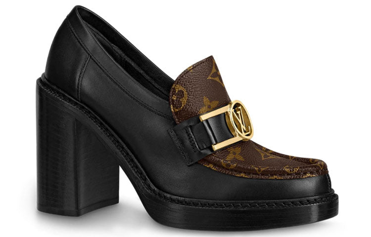 (WMNS) LOUIS VUITTON Academy Heeled Loafers 'Black with Brown Monogram' 1A86LV #.