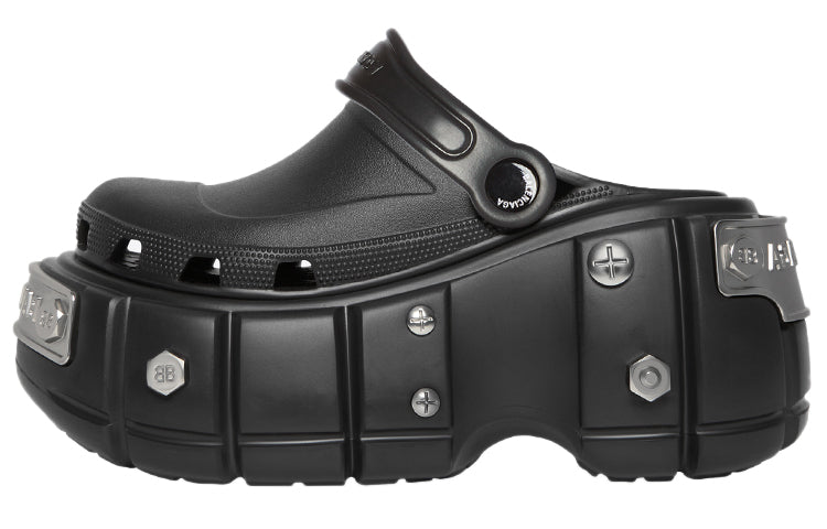 (WMNS) Balenciaga Hardcrocs Slide x Crocs 'Nero Silver' 687398W1S8N1081 #