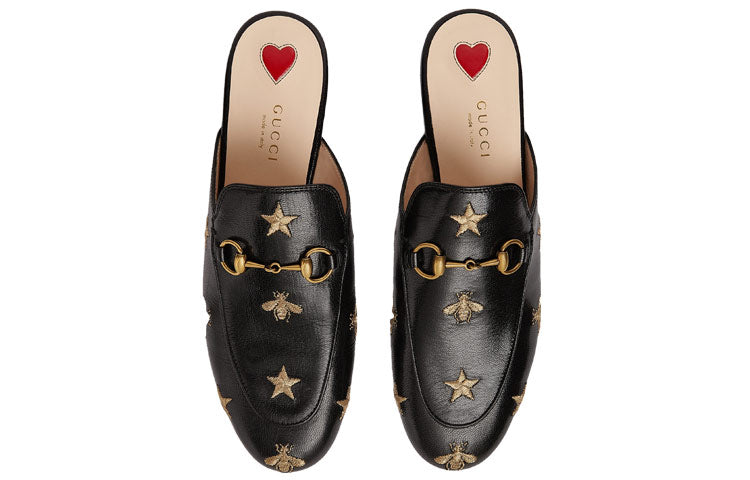 (WMNS) Gucci Princetown Embroidered Leather Slipper 'Black' 505268-D3V00-1000 #