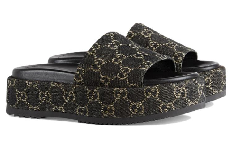 (WMNS) Gucci GG Lame Platform Slide Sandal 'Black' 623212-UN300-1289 #.