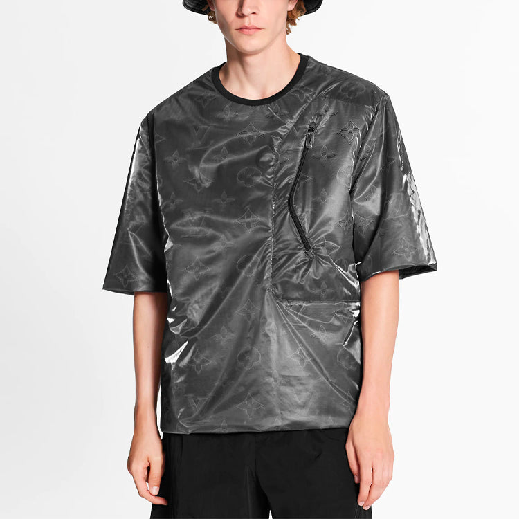 Men's LOUIS VUITTON SS21 Logo Full Print Pattern Round Neck Short Sleeve Gray 1A8HJU #.