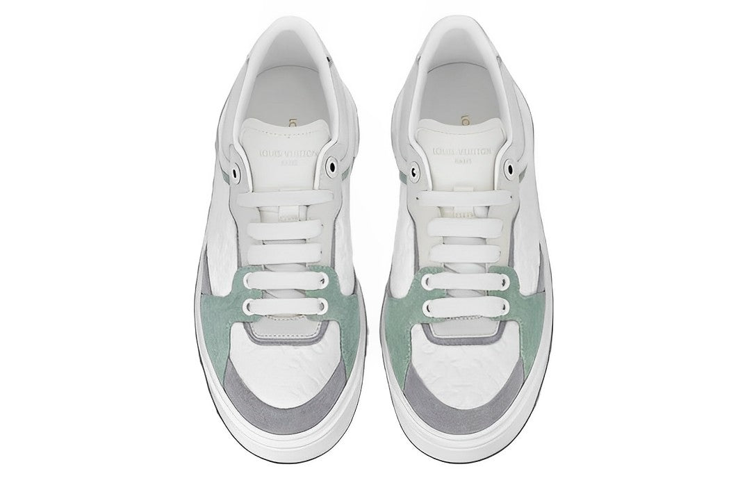 (WMNS) LOUIS VUITTON Time Out Sneakers 'White Mini Monogram with Green Grey' 1ABUTD #