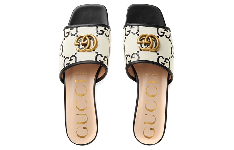 (WMNS) Gucci GG Slide Sandal Leather 'Black White' 677584-UM920-1193 #