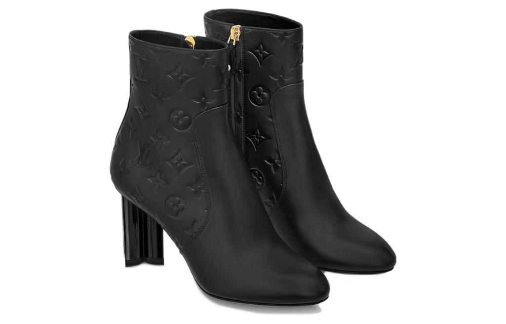 (WMNS) LOUIS VUITTON Silhouette 8cm Heeled Boots 'Black Monogram' 1ABP9G#