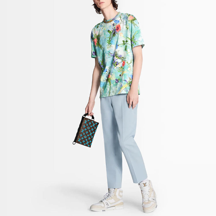 LOUIS VUITTON Cotton Flower Printing Embroidery Male Blue 1A7QLD
