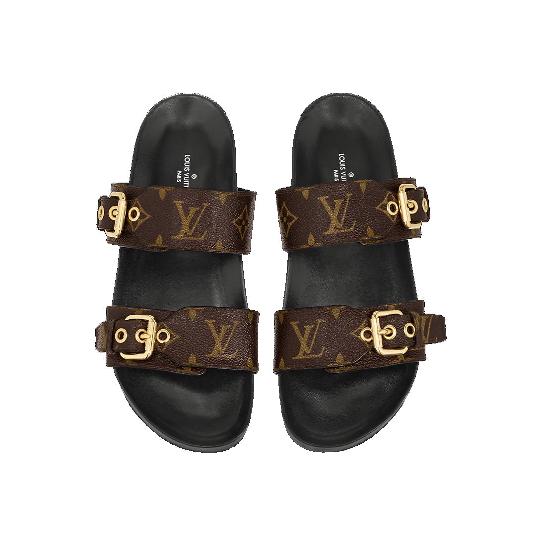 LOUIS VUITTON Women Bom Dia Flat Mules 'Brown Logo Monogram'