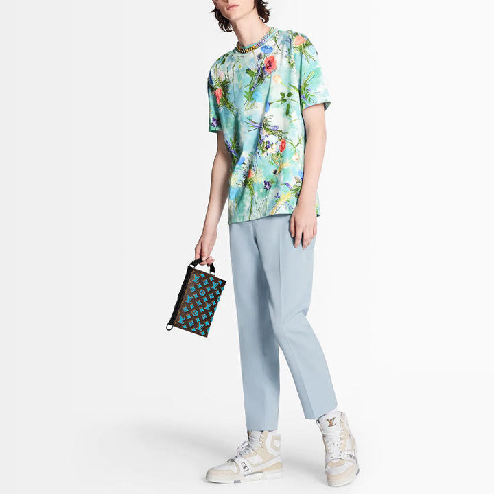 LOUIS VUITTON Cotton Flower Printing Embroidery Male Blue 1A7QLD