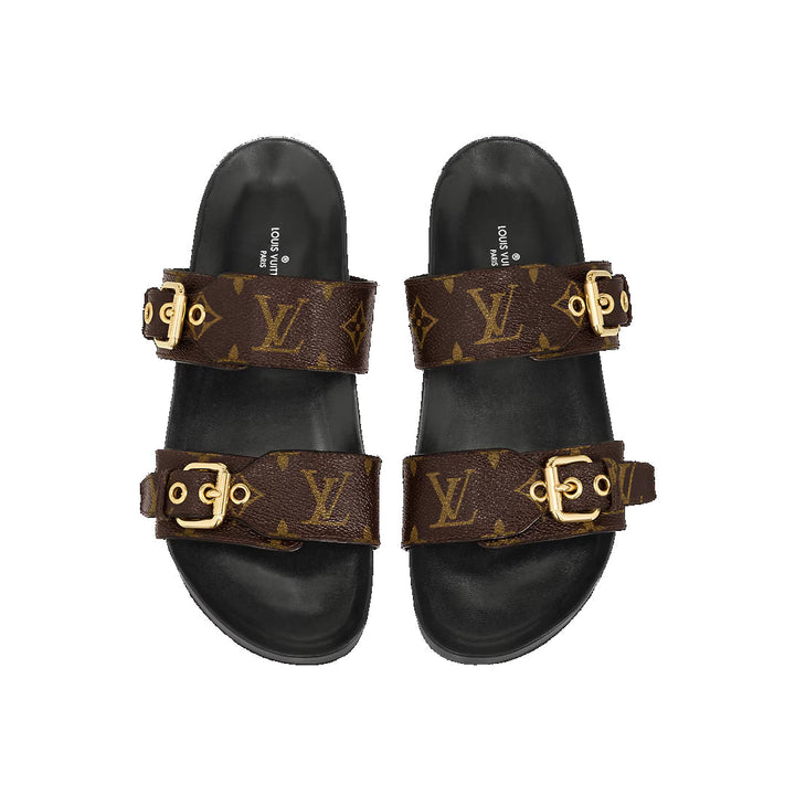 LOUIS VUITTON Women Bom Dia Flat Mules 'Brown Logo Monogram'