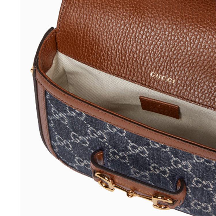 (WMNS) Gucci Horsebit 1955 Retro Shoulder Messenger Bag 'Grey Blue Brown' 658574-2KQPG-8391# #