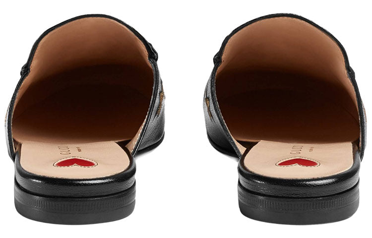 (WMNS) Gucci Princetown Embroidered Leather Slipper 'Black' 505268-D3V00-1000 #