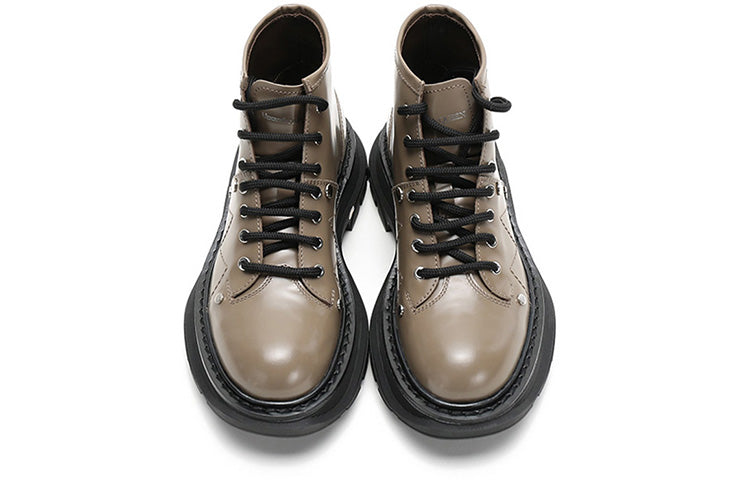 (WMNS) Alexander McQueen Lace Up Ankle Boots 'Khaki' 595469WHZ812610 #