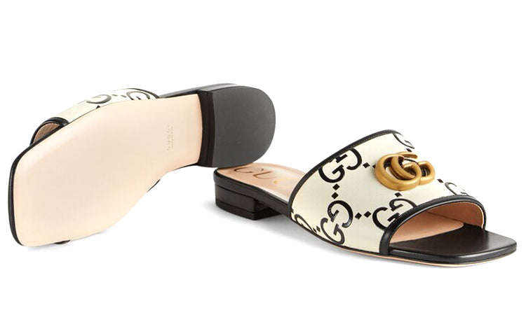 (WMNS) Gucci GG Slide Sandal Leather 'Black White' 677584-UM920-1193 #