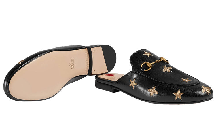 (WMNS) Gucci Princetown Embroidered Leather Slipper 'Black' 505268-D3V00-1000 #