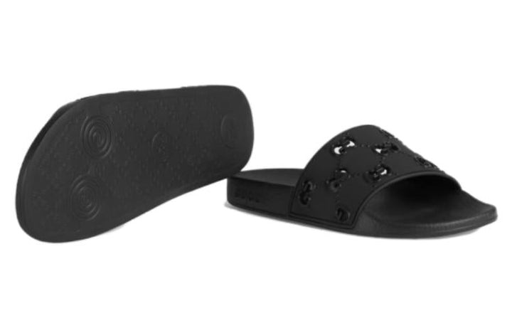 (WMNS) Gucci Rubber GG Slide 'Black' 573922-JDR00-1000 #