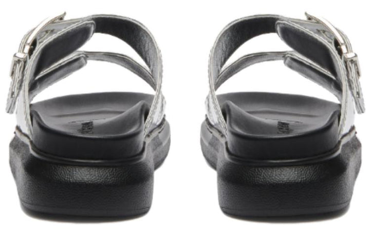 (WMNS) Alexander McQueen Gabine Buckled Leather Slides 'Silver Black' 783254W4WG18100 #