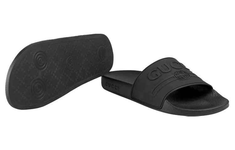 (WMNS) Gucci Logo Rubber Slide 'Black' 525140-JCZ00-1031 #