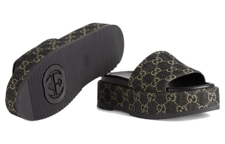 (WMNS) Gucci GG Lame Platform Slide Sandal 'Black' 623212-UN300-1289 #.