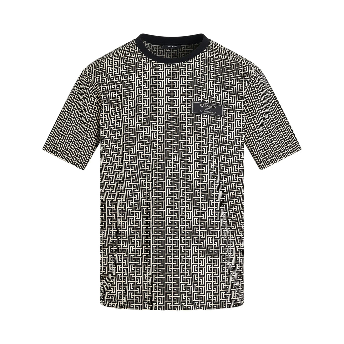 BALMAIN Monogram Jacquard Signature Label T-Shirt in Ivory/Black