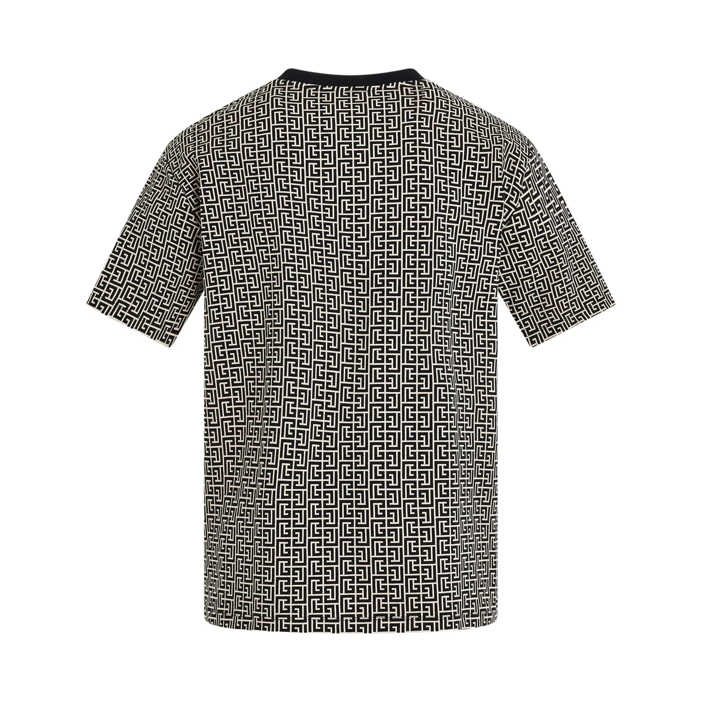 BALMAIN Monogram Jacquard Signature Label T-Shirt in Ivory/Black