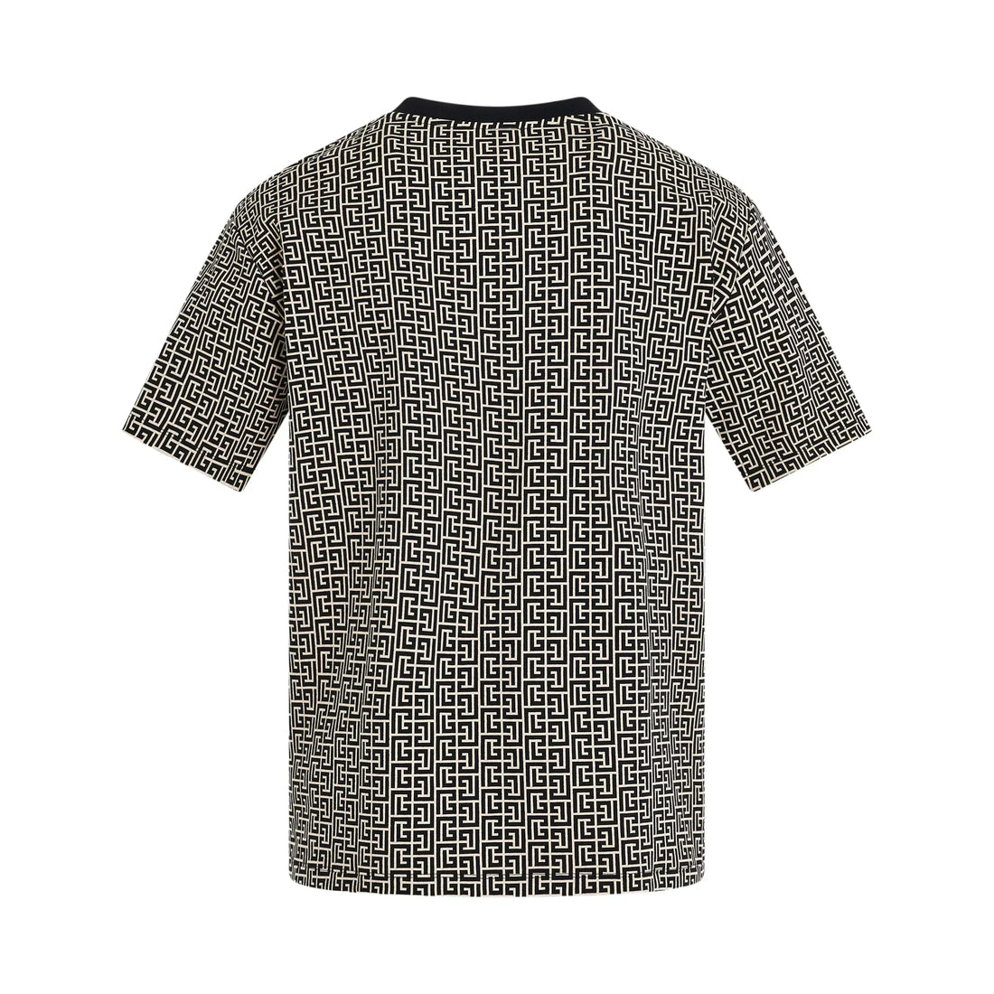 BALMAIN Monogram Jacquard Signature Label T-Shirt in Ivory/Black