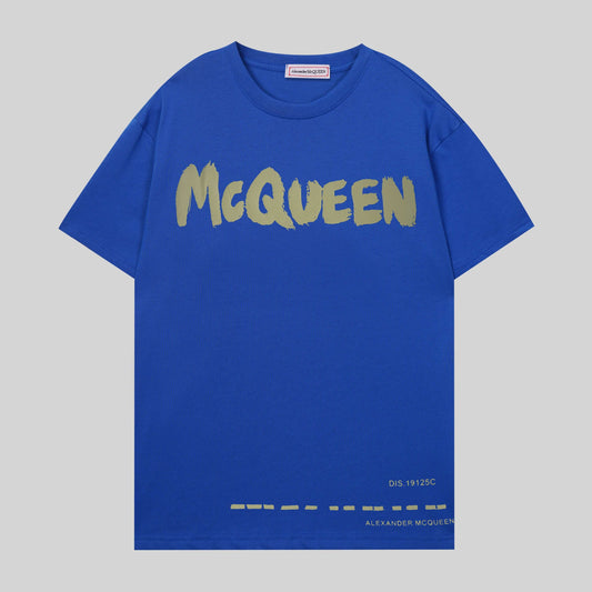 "Introducing the Alexander McQueen 2024 Men's and Women's Collection: Elegant Cotton Tees with Versatile Prints and a Loose, Solid Fit!"