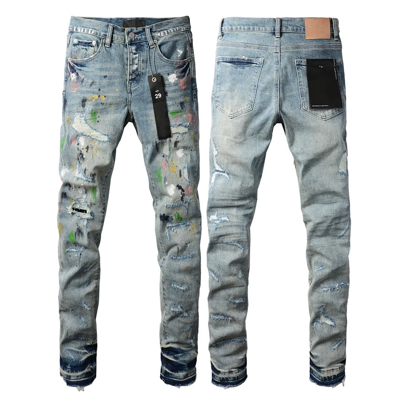 Jeans Street Purple Hole Breaking Graffiti Jeans