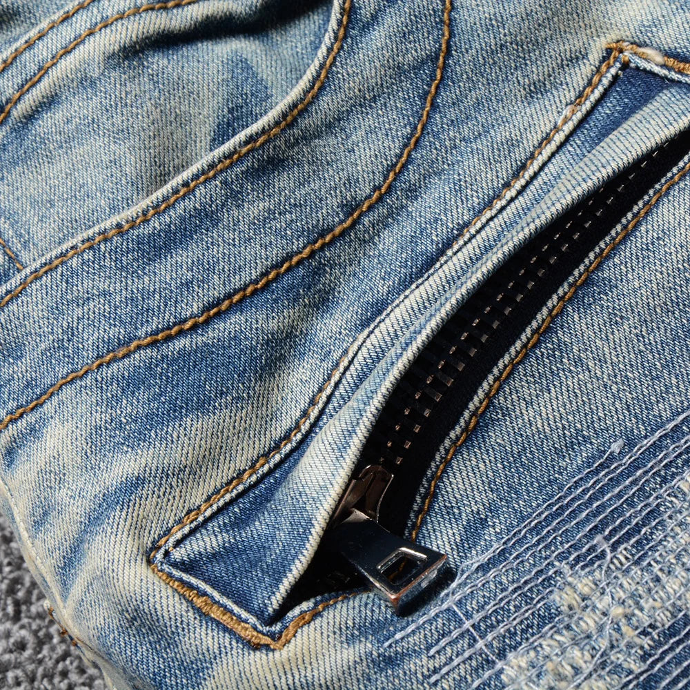 Sokotoo Men's vintage light blue stretch denim slim pants