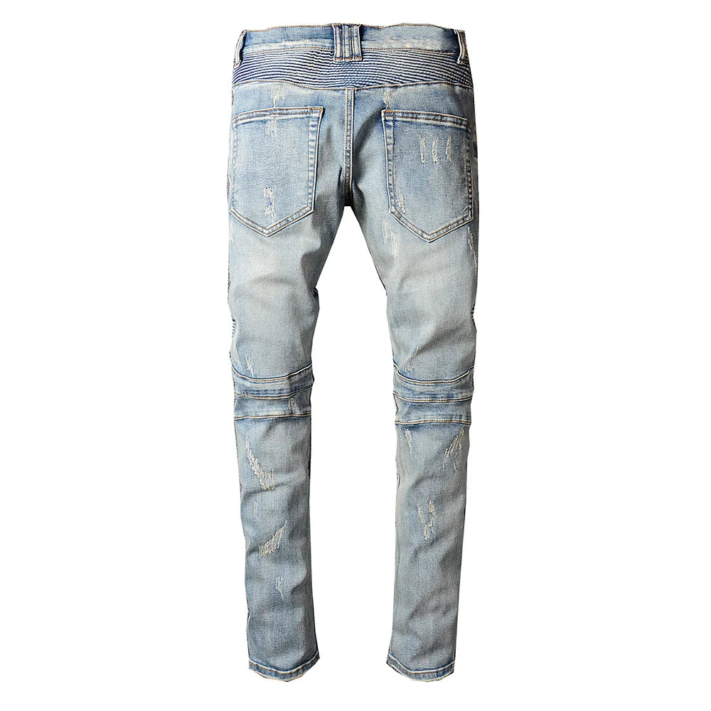 Sokotoo Men's vintage light blue stretch denim slim pants