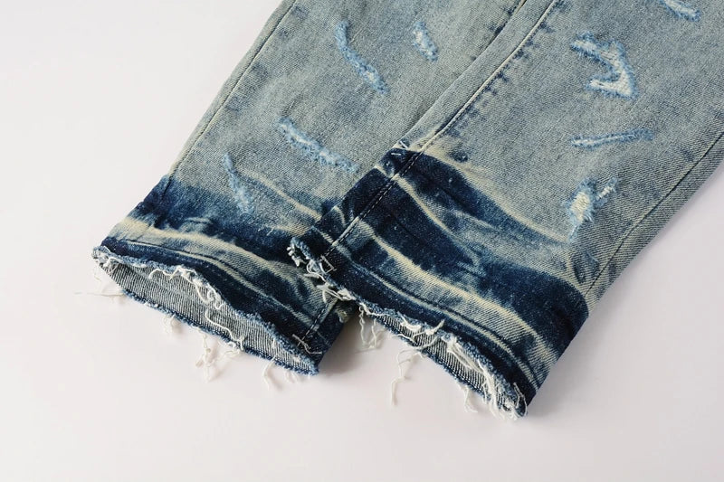 Jeans Street Purple Hole Breaking Graffiti Jeans