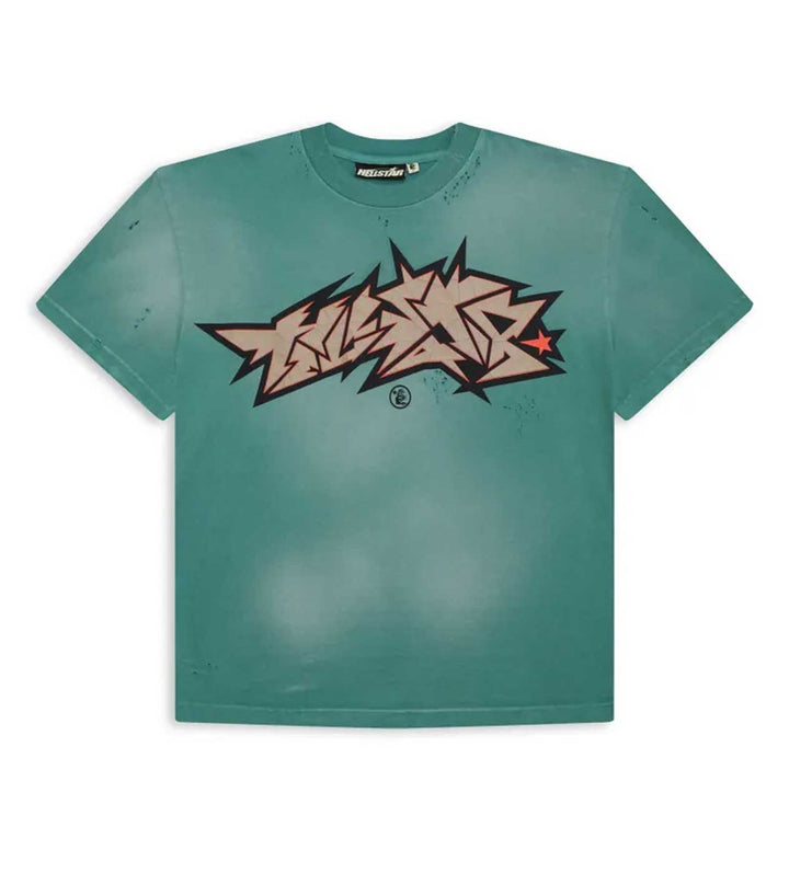 Hellstar Cracked Logo Distress Tee Green
