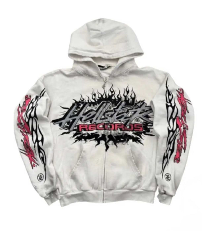 Hellstar *Unreleased* Records Flame Glitter Zip Up Hoodie