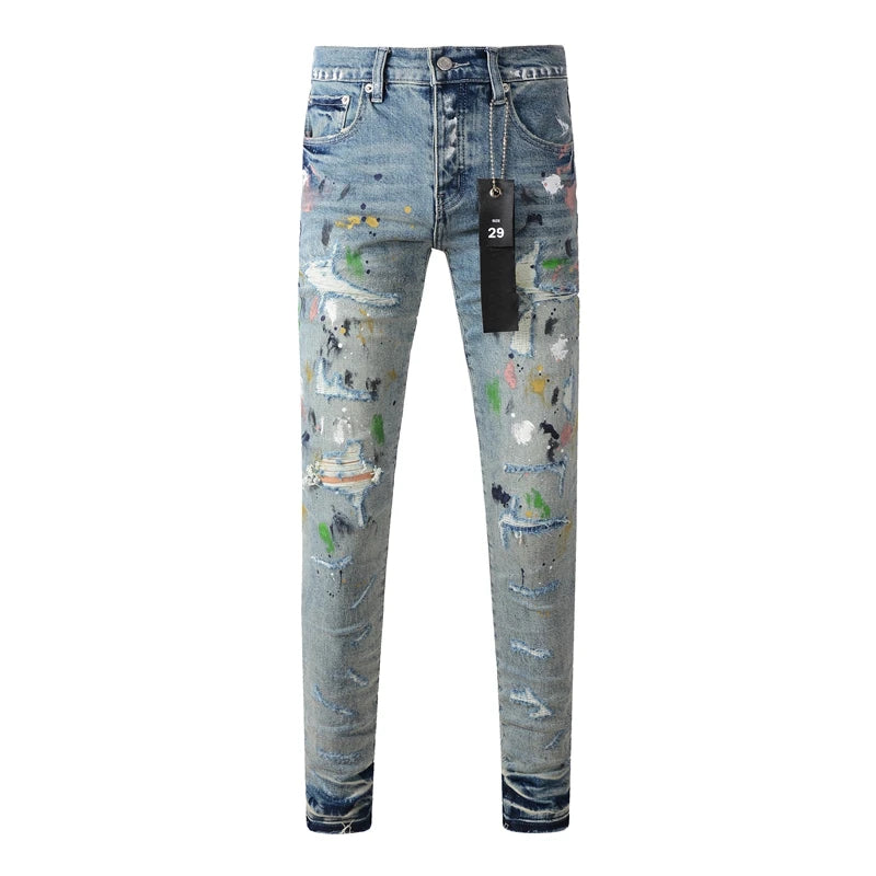 Jeans Street Purple Hole Breaking Graffiti Jeans