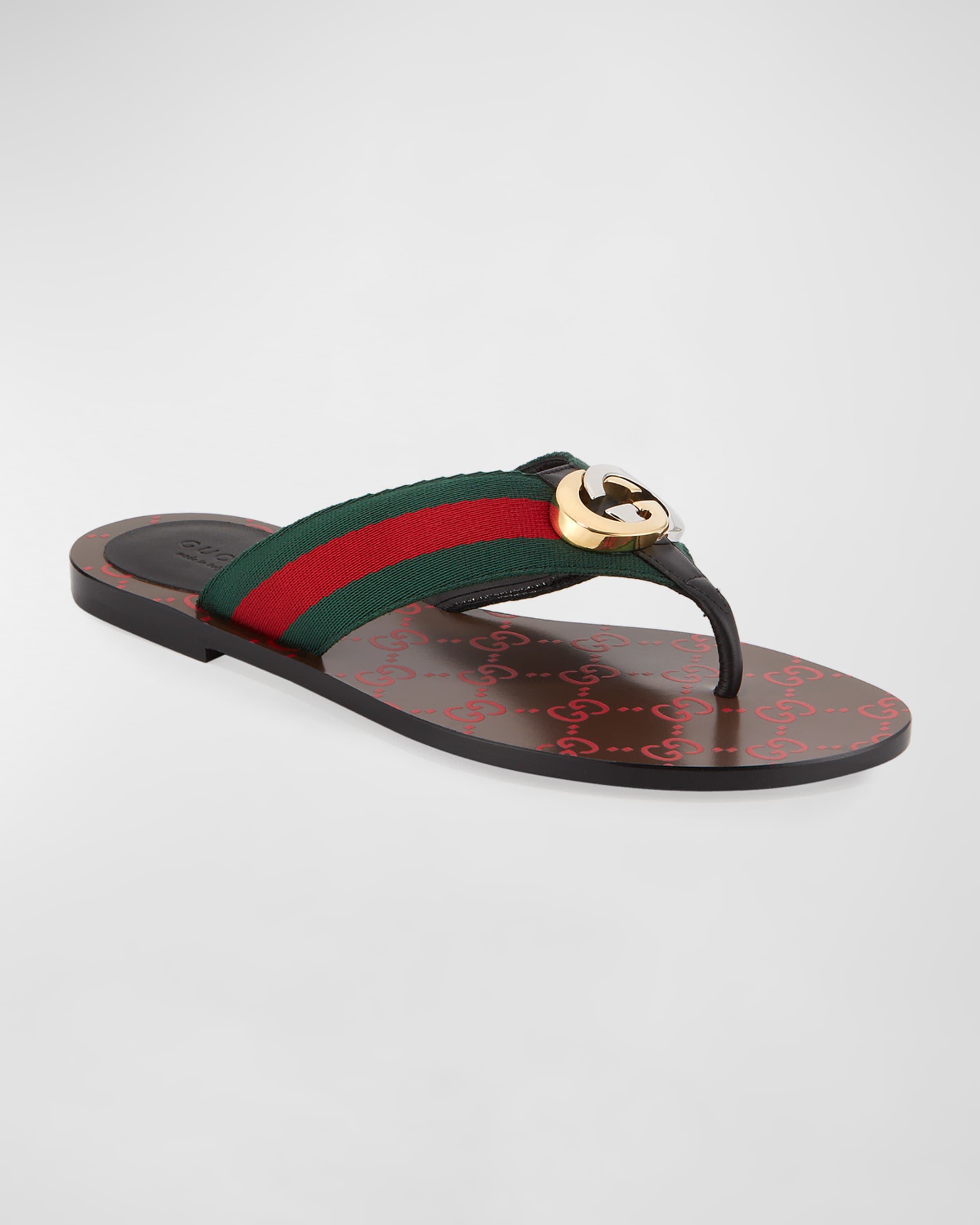 Gucci Women’s Web Strap Thong Sandals – Signature Green & Red Stripe