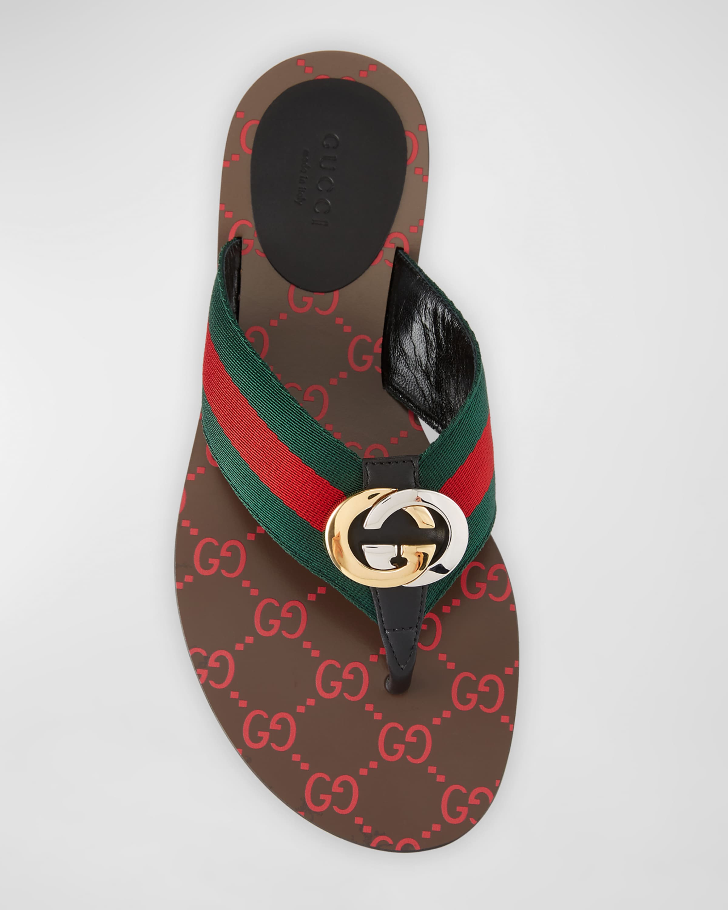 Gucci Women’s Web Strap Thong Sandals – Signature Green & Red Stripe