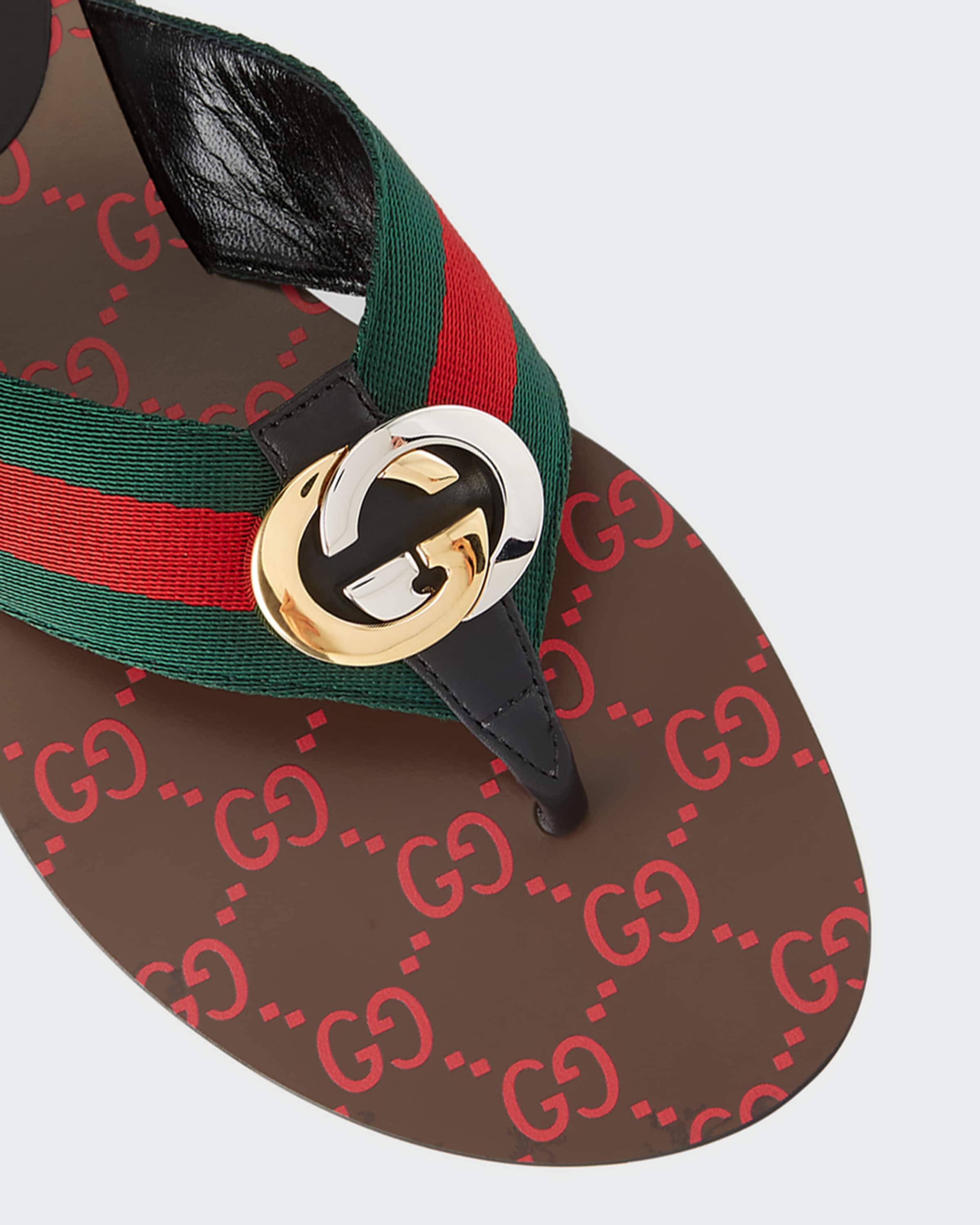 Gucci Women’s Web Strap Thong Sandals – Signature Green & Red Stripe