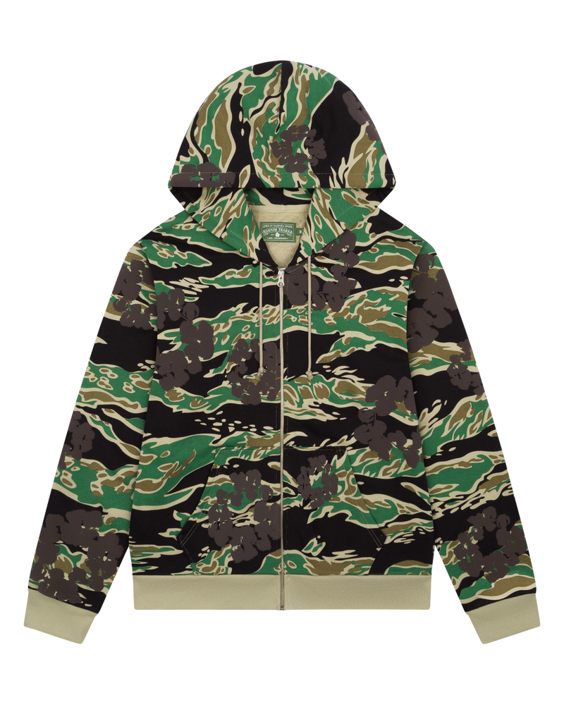 Green Camo Cotton Wreath Zip Hoodie