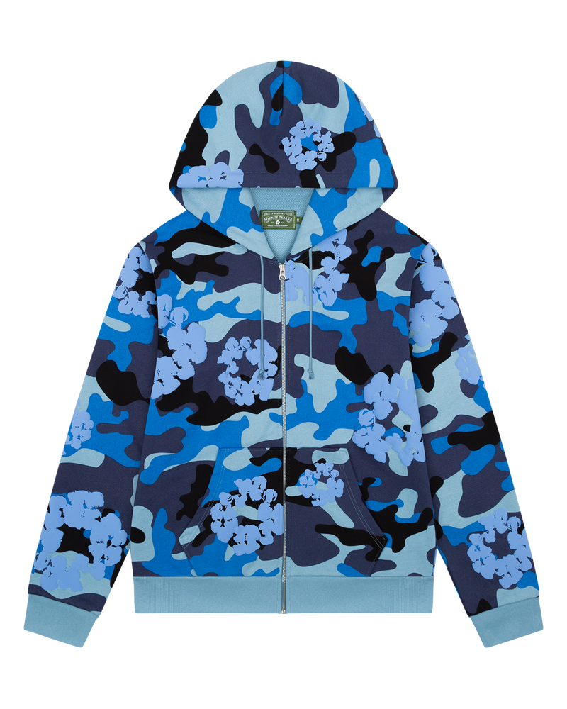 Blue Camo Cotton Wreath Zip Hoodie