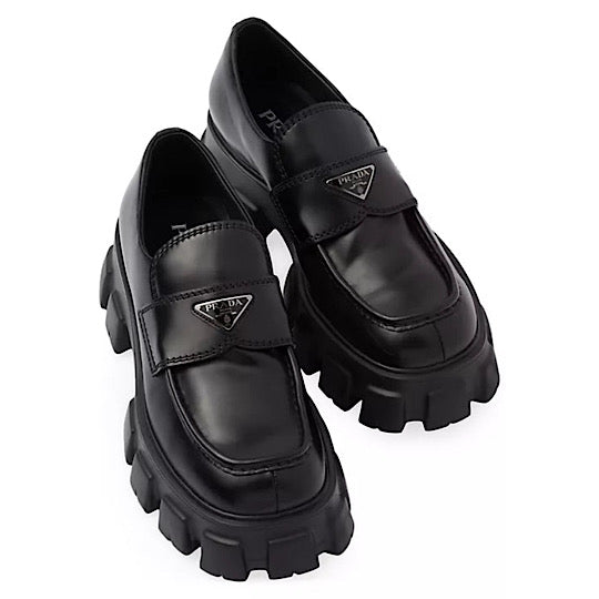 Prada  Monolith Brushed Leather Loafers