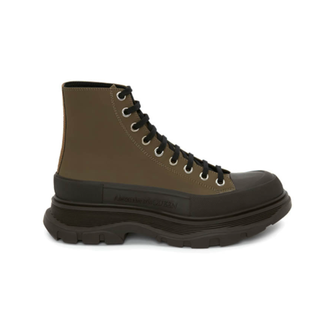 Alexander McQueen Leather Ankle Boots 'Khaki Green