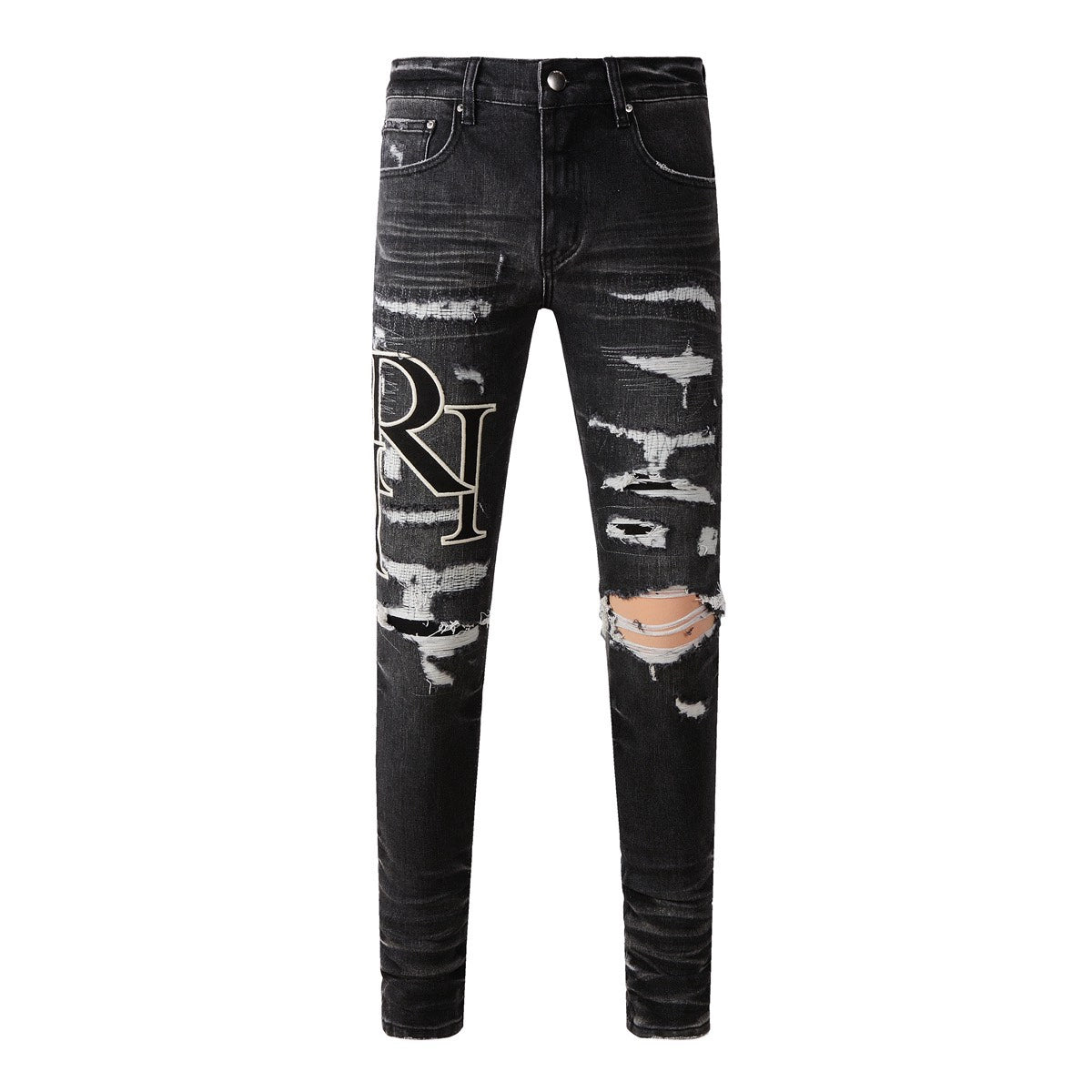 American Brand New Arrival Amiri Knee Ripped Black Denim Silm Skinny Pants