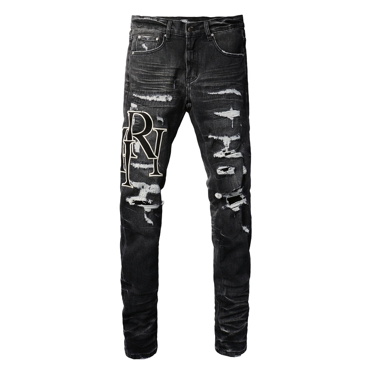 American Brand New Arrival Amiri Knee Ripped Black Denim Silm Skinny Pants