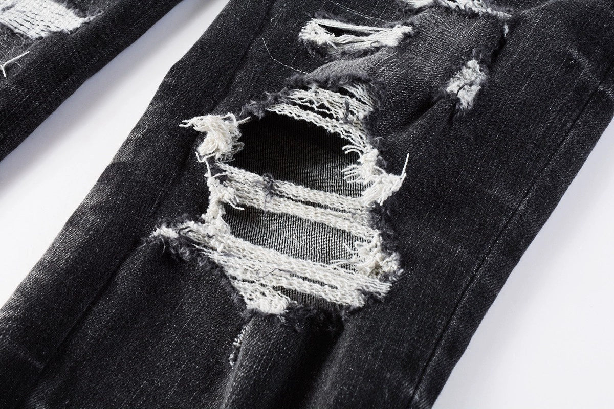 American Brand New Arrival Amiri Knee Ripped Black Denim Silm Skinny Pants