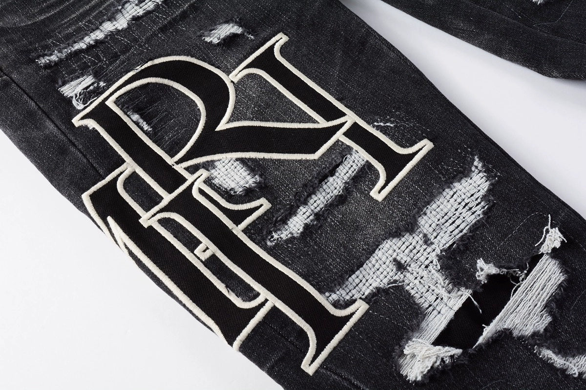 American Brand New Arrival Amiri Knee Ripped Black Denim Silm Skinny Pants