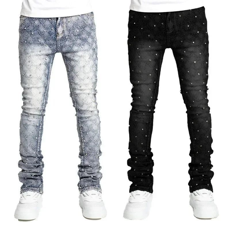 Designer Jeans for Men Slim Fit Stretchy Pearls Denim