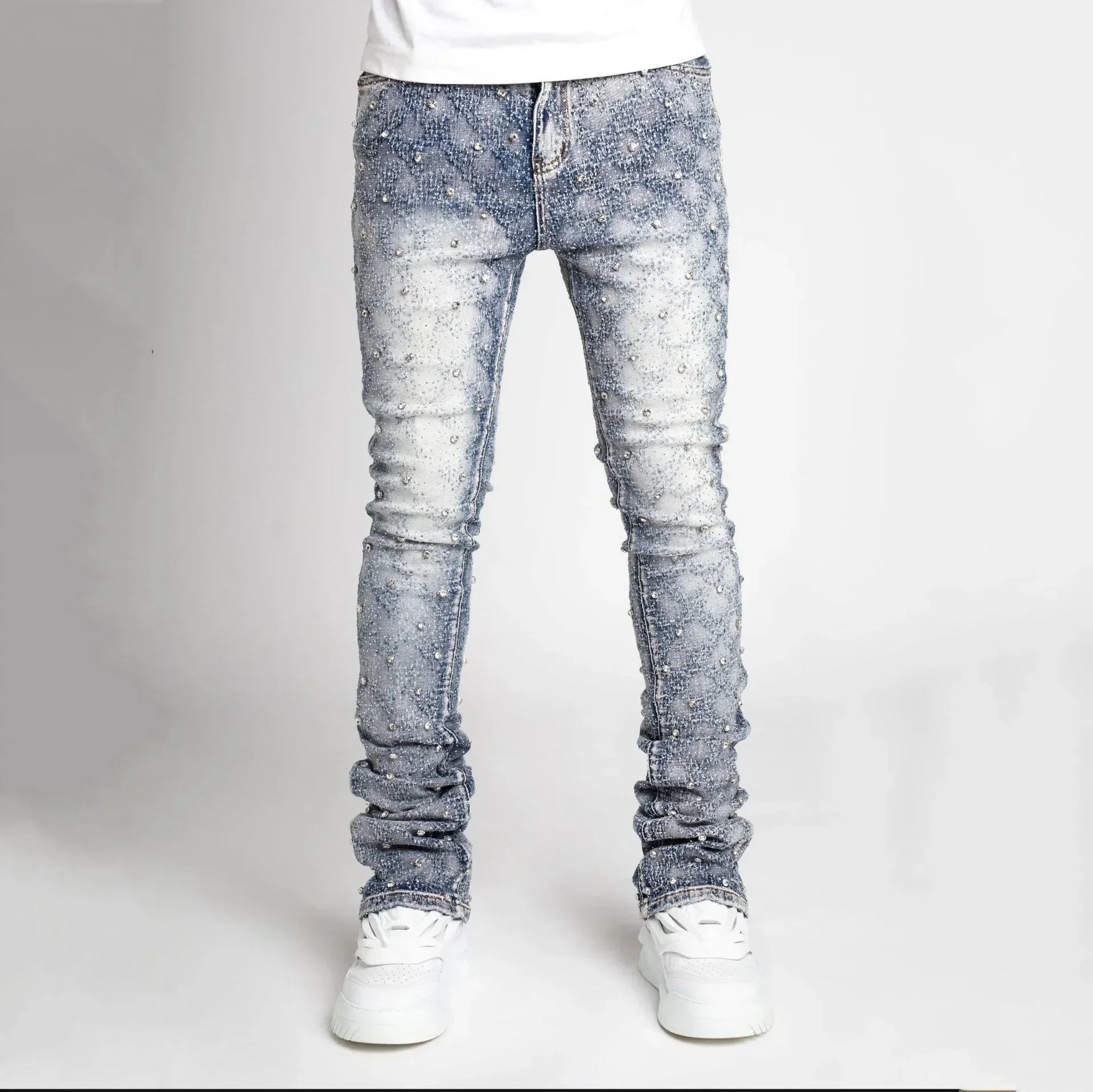 Designer Jeans for Men Slim Fit Stretchy Pearls Denim