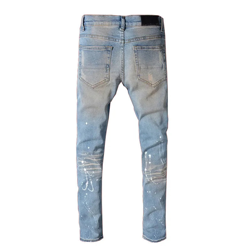 Amiri Blue High Street Holes Transparent Crystal Jeans For Men
