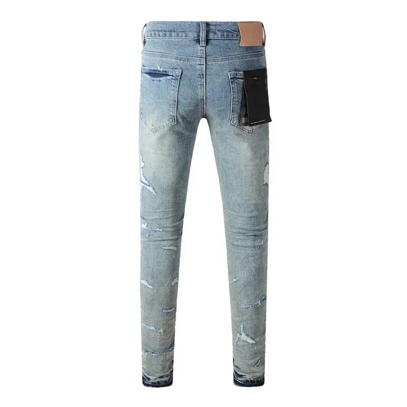 Purples jeans Men blue skinny hold denim trousers jeans
